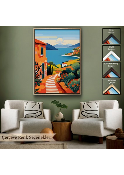 Çerçeveli Dekoratif Kanvas Tablo, Pastel Minimalist Deniz Manzarası TABLO-7672