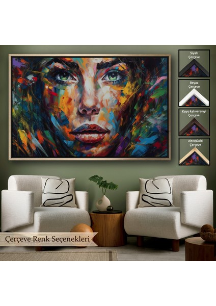 Çerçeveli Dekoratif Kanvas Tablo, Soyut Renkli Kadın TABLOSU-7208
