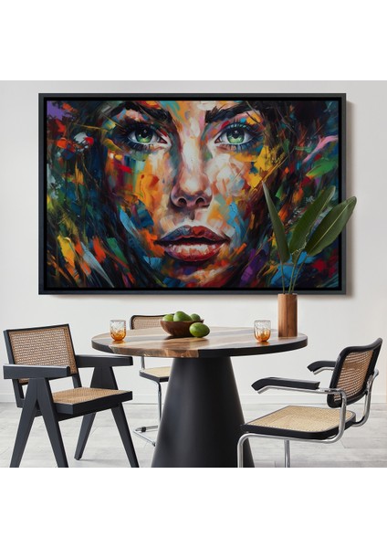 Çerçeveli Dekoratif Kanvas Tablo, Soyut Renkli Kadın TABLOSU-7208
