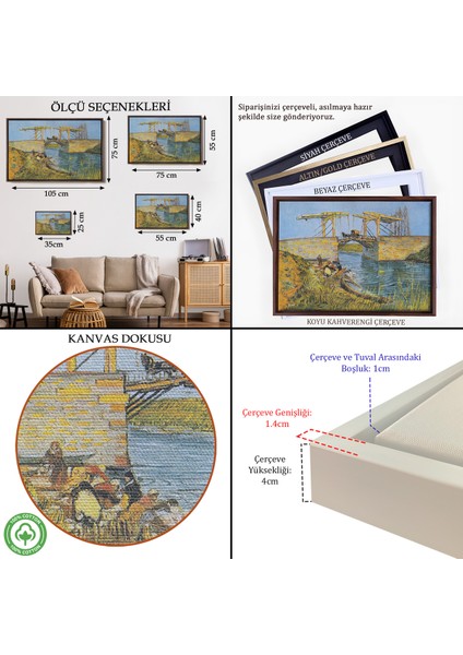 Çerçeveli Dekoratif Kanvas Tablo, Vincent Willem Van Gogh - Arles Köprüsü - Bridge At ARLES-7154 indirimleri