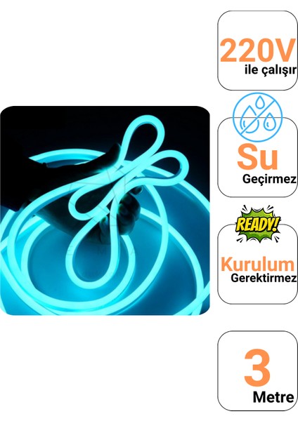 3 Metre 220 Volt Buz Mavisi Neon Led Tak Çalıştır 8x16mm Esnek Hortum Led Suya Dayanıklı Şerit Aydınlatma fiyatları
