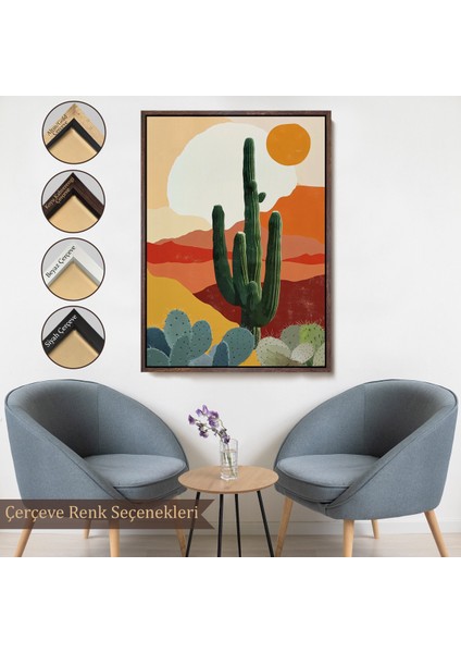 Çerçeveli Dekoratif Kanvas Tablo, Çöldeki Soyut Kaktüs TABLO-7583