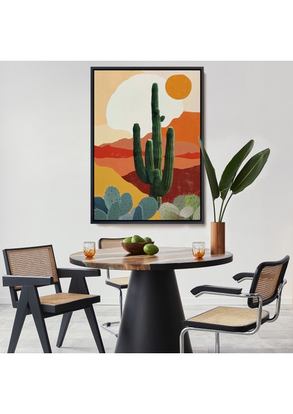 Çerçeveli Dekoratif Kanvas Tablo, Çöldeki Soyut Kaktüs TABLO-7583