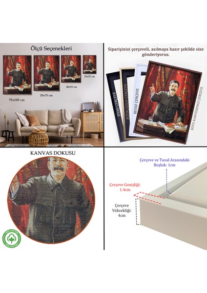 Çerçeveli Dekoratif Kanvas Tablo, Joseph Stalin Rusya ve Sovyetler Birliği Sscb TABLO-7697 indirimleri