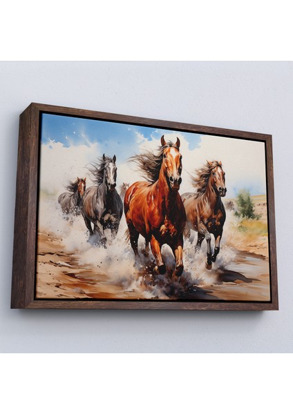 Çerçeveli Dekoratif Kanvas Tablo, Koşan Atlar TABLOSU-7279
