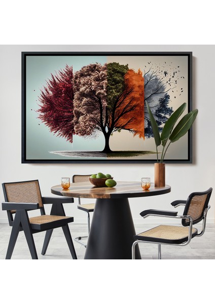 Çerçeveli Dekoratif Kanvas Tablo, Dört Mevsim Ağaçlar TABLOSU-7226