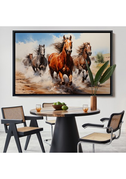 Çerçeveli Dekoratif Kanvas Tablo, Koşan Atlar TABLOSU-7279