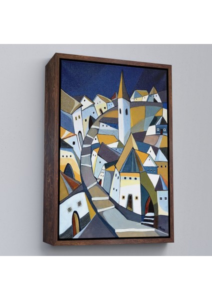 Çerçeveli Dekoratif Kanvas Tablo, Sıkışık Mavi Evler TABLOSU-7718 fiyatları