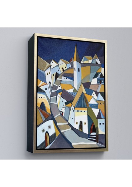 Çerçeveli Dekoratif Kanvas Tablo, Sıkışık Mavi Evler TABLOSU-7718 modelleri