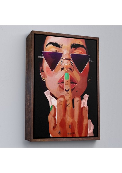 Çerçeveli Dekoratif Kanvas Tablo, Parmak Işareti Yapan Kadın TABLO-7747 fiyatları