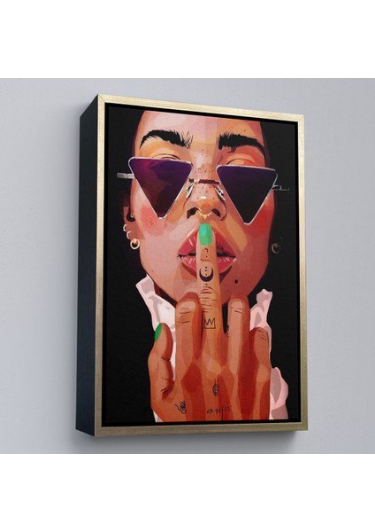 Çerçeveli Dekoratif Kanvas Tablo, Parmak Işareti Yapan Kadın TABLO-7747 modelleri