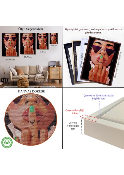 Çerçeveli Dekoratif Kanvas Tablo, Parmak Işareti Yapan Kadın TABLO-7747 indirimleri