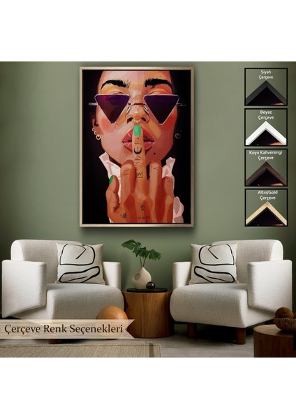 Çerçeveli Dekoratif Kanvas Tablo, Parmak Işareti Yapan Kadın TABLO-7747