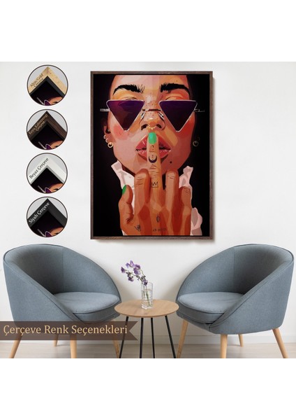 Çerçeveli Dekoratif Kanvas Tablo, Parmak Işareti Yapan Kadın TABLO-7747