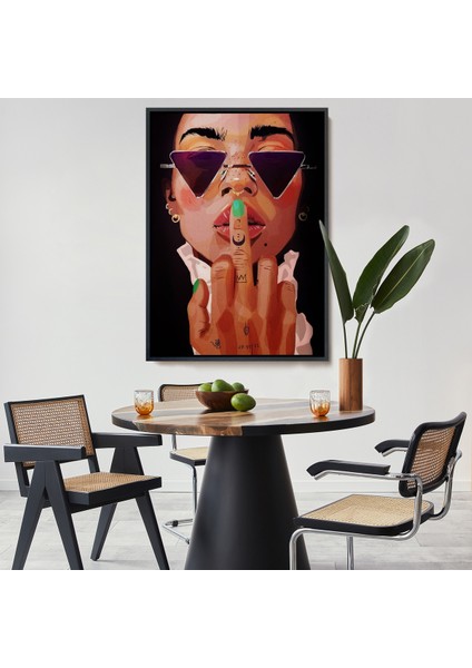 Çerçeveli Dekoratif Kanvas Tablo, Parmak Işareti Yapan Kadın TABLO-7747