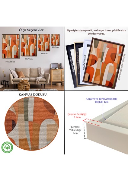Çerçeveli Dekoratif Kanvas Tablo, Geometrik Desenli Soyut TABLO-7628 indirimleri