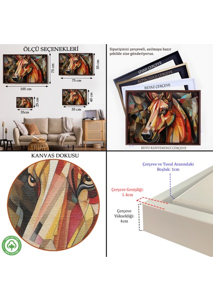 Çerçeveli Dekoratif Kanvas Tablo, Vitray Tarzı At Kafası TABLOSU-7243 indirimleri