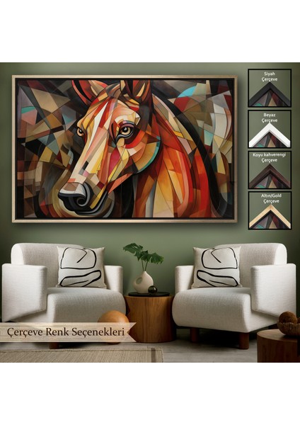 Çerçeveli Dekoratif Kanvas Tablo, Vitray Tarzı At Kafası TABLOSU-7243
