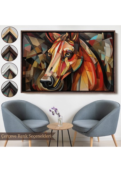 Çerçeveli Dekoratif Kanvas Tablo, Vitray Tarzı At Kafası TABLOSU-7243