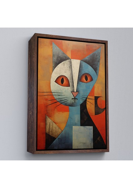 Çerçeveli Dekoratif Kanvas Tablo, Pablo Picasso Tarzı - Soyut Renkli Kedi TABLO-7373