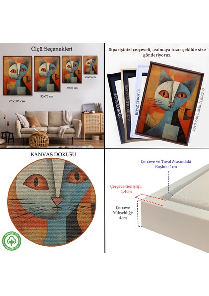 Çerçeveli Dekoratif Kanvas Tablo, Pablo Picasso Tarzı - Soyut Renkli Kedi TABLO-7373 indirimleri