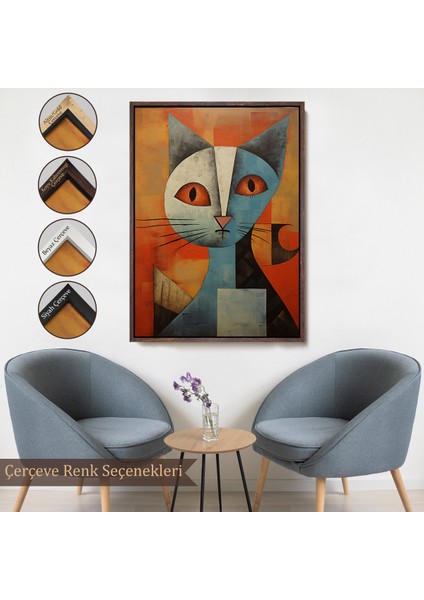 Çerçeveli Dekoratif Kanvas Tablo, Pablo Picasso Tarzı - Soyut Renkli Kedi TABLO-7373