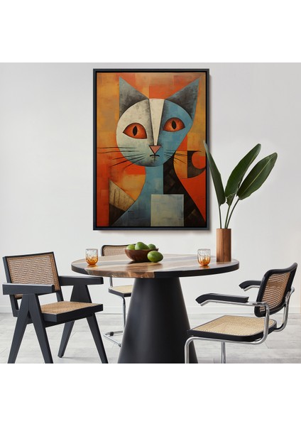 Çerçeveli Dekoratif Kanvas Tablo, Pablo Picasso Tarzı - Soyut Renkli Kedi TABLO-7373