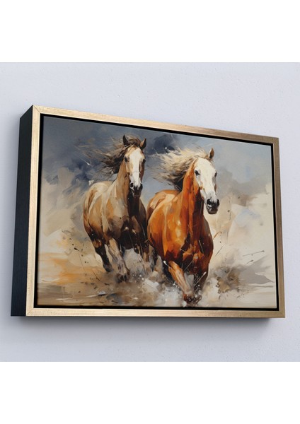 Çerçeveli Dekoratif Kanvas Tablo, Koşan Atlar TABLOSU-7276