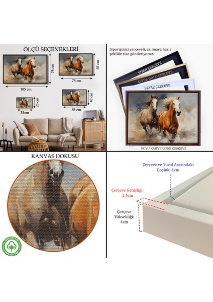Çerçeveli Dekoratif Kanvas Tablo, Koşan Atlar TABLOSU-7276 indirimleri