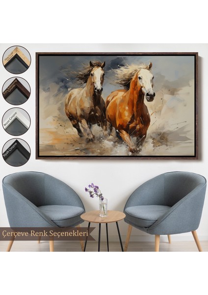 Çerçeveli Dekoratif Kanvas Tablo, Koşan Atlar TABLOSU-7276