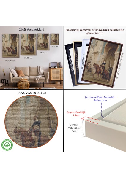 Çerçeveli Kanvas Tablo, Henri Émilien Rouseau Saraydan Ayrılan Süvari Horseman Leaving À PALACE-7330 indirimleri