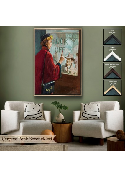 Çerçeveli Dekoratif Kanvas Tablo, Cama Yazan Kadın TABLO-7706