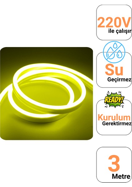 3 Metre 220 Volt Limon Sarısı Neon Led Tak Çalıştır 8x16mm Esnek Hortum Led Suya Dayanıklı Şerit Aydınlatma fiyatları