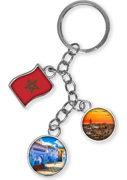 Fas Üçlü Epoksi Metal Çift Taraflı Damla Anahtarlık Morocco
