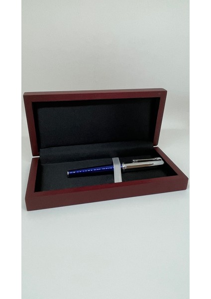 Mavi Gümüş Roller Kalem – Ahşap Sunum Kutulu fiyatları