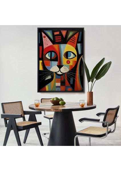 Çerçeveli Dekoratif Kanvas Tablo, Pablo Picasso Tarzı - Soyut Renkli Kedi TABLO-7374