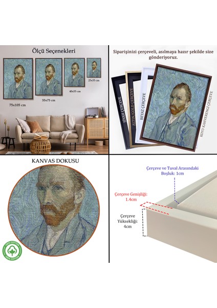 Çerçeveli Dekoratif Kanvas Tablo, Vincent Van Gogh Otoportre TABLO-7446 indirimleri