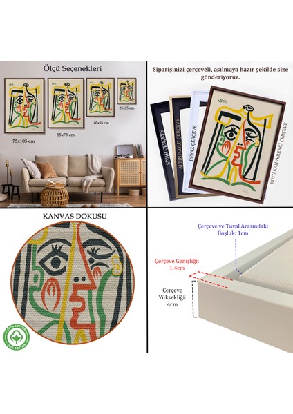 Çerçeveli Dekoratif Kanvas Tablo, Pablo Picasso - Jacqueline'in Hasır Şapkalı TABLO-7419 indirimleri