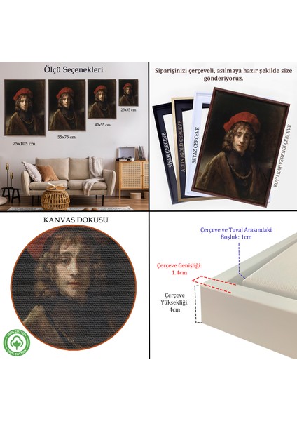 Çerçeveli Dekoratif Kanvas Tablo, Rembrandt - Sanatçının Oğlu Titus -Titus, The Artist's SON-7438 indirimleri