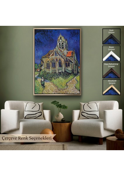 Çerçeveli Dekoratif Kanvas Tablo, Vincent Van Gogh Auversdeki Kilise TABLOSU-7445