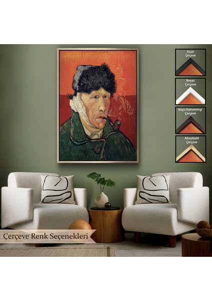 Çerçeveli Dekoratif Kanvas Tablo, Vincent Van Gogh - Kulakları Bandajlı Portre TABLO-7470