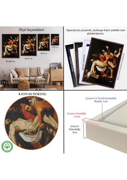 Çerçeveli Dekoratif Kanvas Tablo, Caravaggio - Isa'nın Gömülmesi - The Entombment Of CHRIST-7427 indirimleri