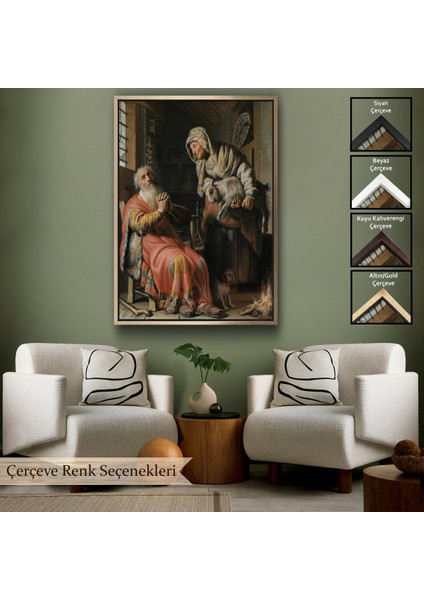 Çerçeveli Dekoratif Kanvas Tablo, Rembrandt - Tobit ve Anna Çocuk ile Birlikte TABLO-7439