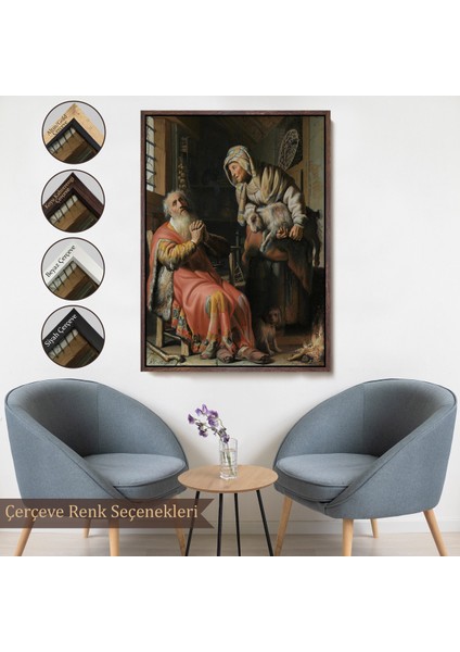 Çerçeveli Dekoratif Kanvas Tablo, Rembrandt - Tobit ve Anna Çocuk ile Birlikte TABLO-7439
