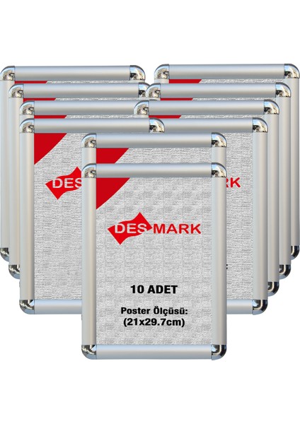 10 Adet 25 mm A4(21X29.7) Rondo Köşe Alüminyum Aç-Kapa Çerçeve – Poster Çerçevesi (Gümüş Eloksallı)