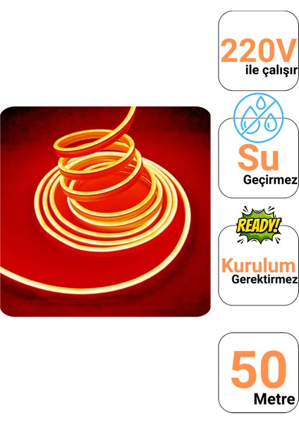 50 Metre 220 Volt Turuncu Neon Led Tak Çalıştır 8x16mm Esnek Hortum Led Suya Dayanıklı Şerit Aydınlatma fiyatları