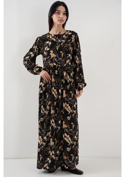 Kadın BDART Bağlamalı Desenli Maxi Elbise Black fiyatları