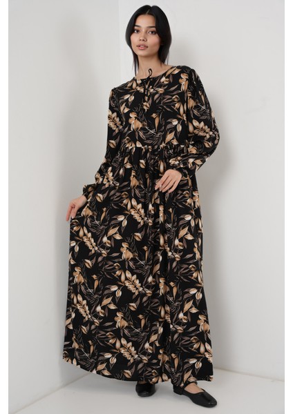 Kadın BDART Bağlamalı Desenli Maxi Elbise Black modelleri
