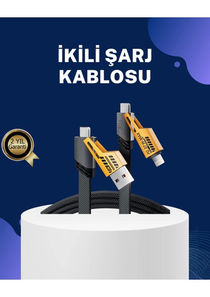 Örgülü Tasarım 4’ü 1 Arada Usb-C Lightning Hızlı Şarj Kablosu