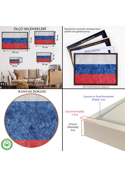 Çerçeveli Dekoratif Kanvas Tablo, Rusya BAYRAĞI-7271 indirimleri